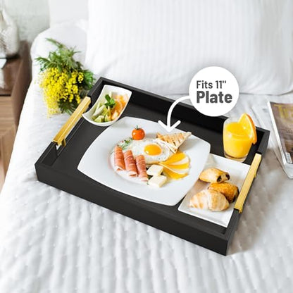 ATZYmolin Leather Serving Tray, Gold Handles Vanity Platter, Black