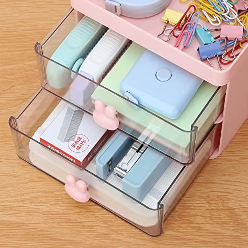 LETURE Small Desk Organizer With Drawer, Office Desktop Storage Box
