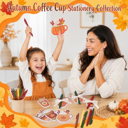 24 Set Fall Coffee Cup Sticky Notes and Pens Thanksgiving Party Gift