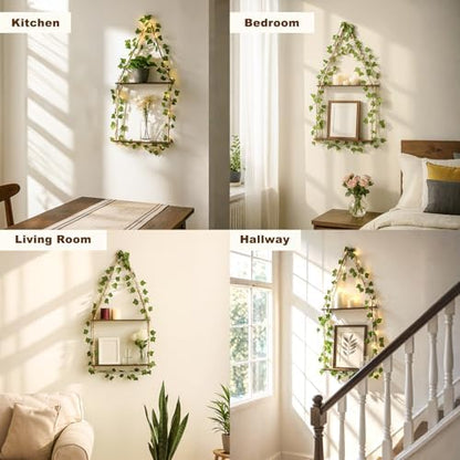Artilady Macrame Wall Hanging Shelf with Artificial Ivy Light for