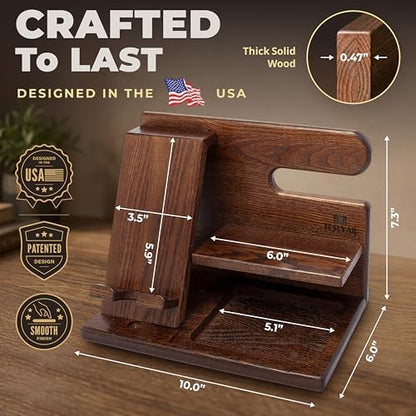 TESLYAR Wood Phone Docking Station for Men - Desktop or Nightstand