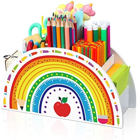 Funrous Wooden Rainbow Pencil Holder Cute Desk Pencil Organizer