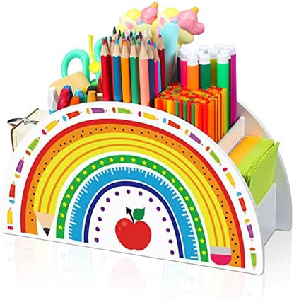 Funrous Wooden Rainbow Pencil Holder Cute Desk Pencil Organizer