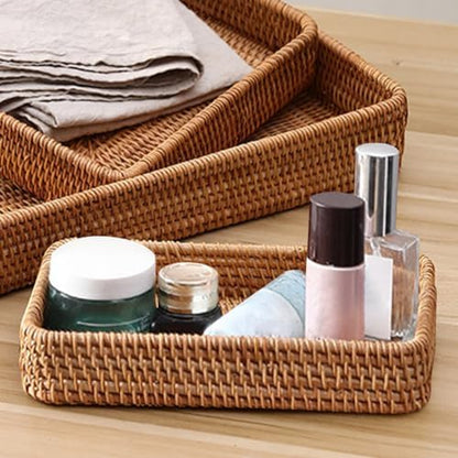 Pilarmuture Rattan Serving Vanity Tray: Sturdy Storage Basket for