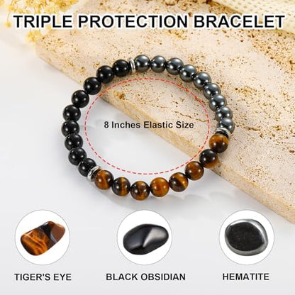 Gnamy Healing Crystal Bracelet Gifts for Men, Triple Protection