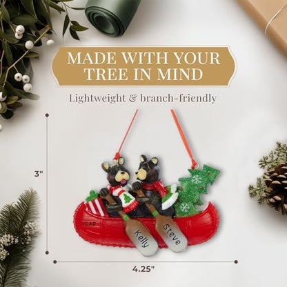 Personalized Couple Ornament 2026 for Family of 2, Bears in a Canoe