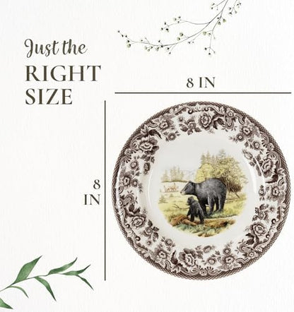 Spode Woodland Wildlife Black Bear 8" Porcelain Salad Plate - Rustic