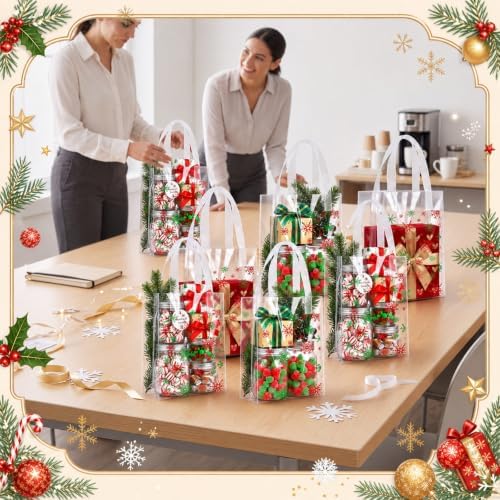 Pajean 25 Pcs Christmas Plastic Gift Bags with Handles, Snowflake