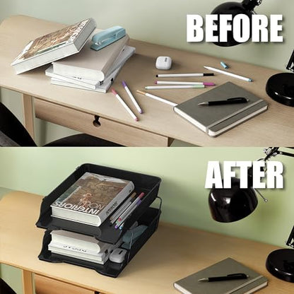 Simple Houseware 2-Tier Stackable Paper Tray for Desk Organizer, Black