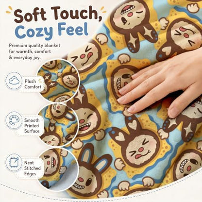 Pycat Cute Blue Flannel Throw Blanket, Monster Biscuits Birthday Gifts