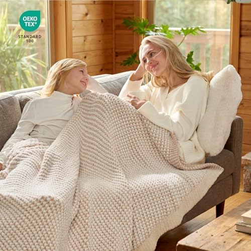 Snuggle Sac Cream Waffle Throw Blanket for Couch Bed Sofa 50x60