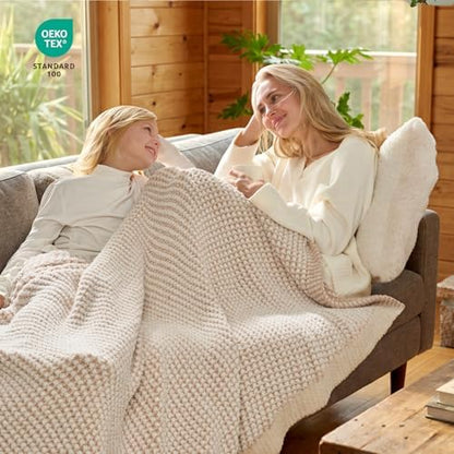 Snuggle Sac Cream Waffle Throw Blanket for Couch Bed Sofa 50x60