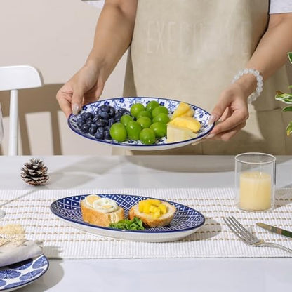 Selamica Ceramic Serving Plates, 10 Inch Oval Dinner Plates Set of 4