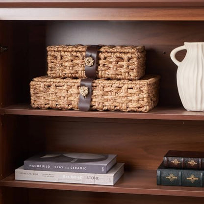 Decorative Box with Lid, Wicker Storage Basket, Water Hyacinth Woven