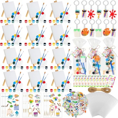 HyDren 24 Sets Kids Art Paint Party Favors 4x4 Canvas Easel Acrylic