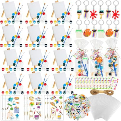 HyDren 24 Sets Kids Art Paint Party Favors 4x4 Canvas Easel Acrylic
