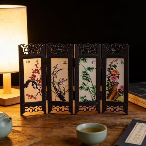 LUOZZY Chinese Mini Panel Divider Tabletop Folding Screen Tiny Room
