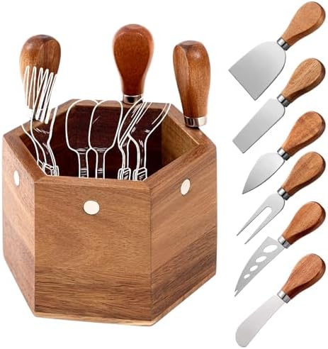 Hushee 6 Pcs Charcuterie Cheese Serving Knife Set with Magnetic Wooden