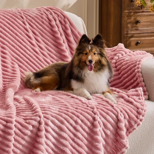 BEDELITE 3D Ribbed Jacquard Pink Fleece Throw Blanket for Couch, 50x60