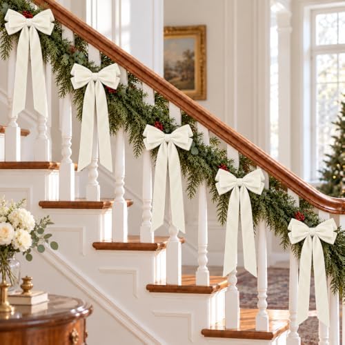 JOICEE 12Pcs Beige Velvet Bows Ornaments for Christmas Tree Decor
