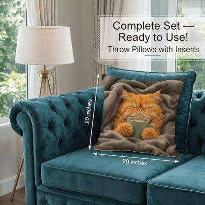 Throw Pillows Fluffy Orange Cat Pillow with Inserts 20x20 Inch
