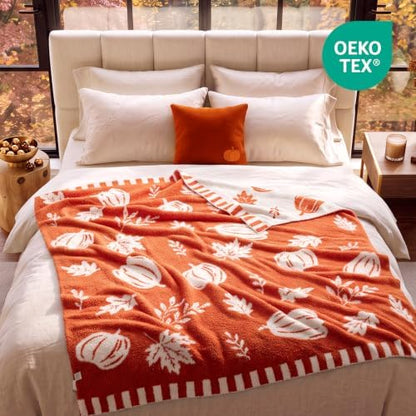 Snuggle Sac Halloween Throw Blanket, Fall Harvest Reversible Orange
