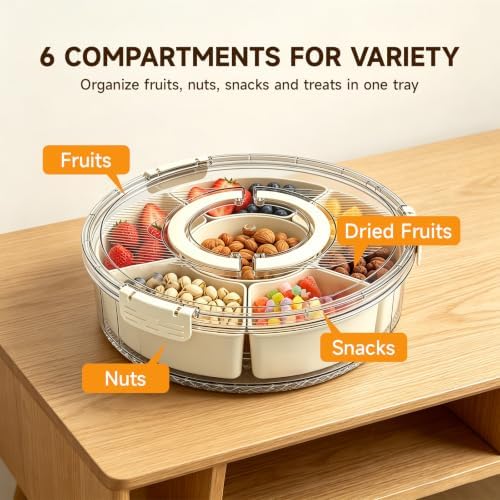Divided Serving Tray, Snackle Box Container with Lid & Handle