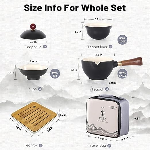 LURRIER Porcelain Chinese Gongfu Tea Set,Portable Teapot Set with 360