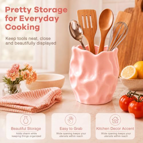 Pink Utensil Holder,Irregular Sculptural Design Kitchen Utensil Holder