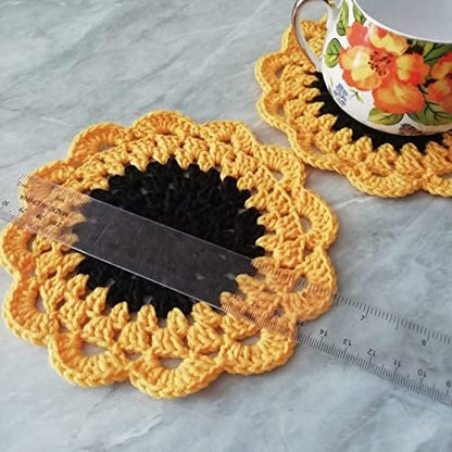 Crochet Coasters Handmade Set of 2 Decorated Cotton doilies Sunflower