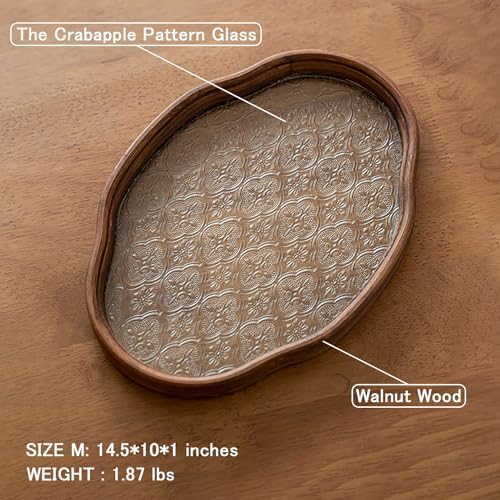 IwaiLoft Glass Serving Tray with The Crabapple Pattern Glass and
