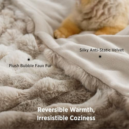 Bedsure Fluffy Bubble Faux Fur Throw XL Blanket, 50"x70", Tie-dye