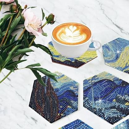 NUFTVI Diamond Art Coasters, 7 PCS Hexagonal Coasters with Holder