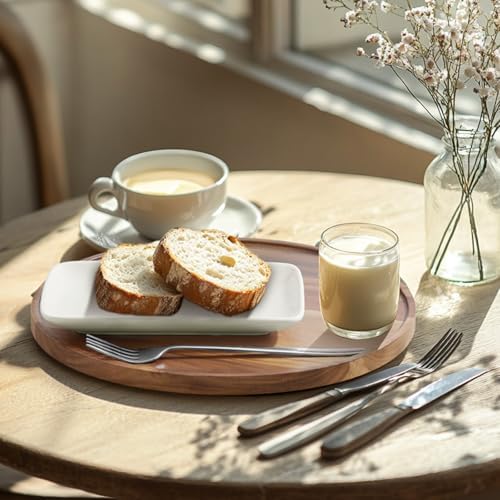 12 Inch Acacia Wood Round Tray, Wooden Decorative Bathroom Coffee