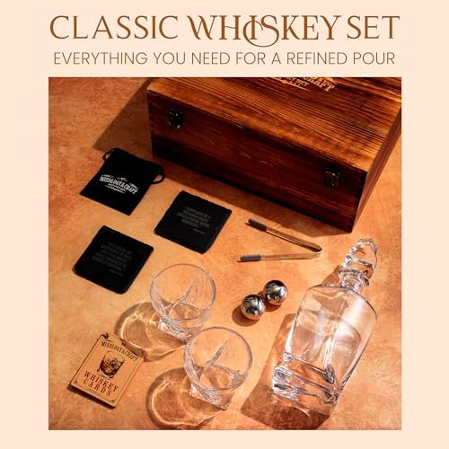 Mixology & Craft Crystal Whiskey Decanter Set 24oz with Glasses &