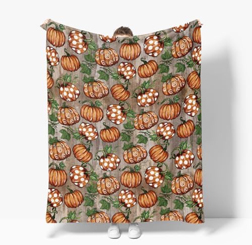 Horaldaily Fall Wood Plank Grain Pot Pumpkin Flannel Throw Blanket