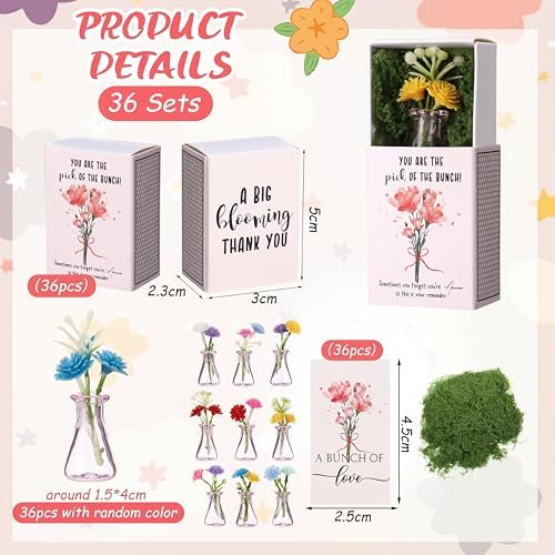 Wonderjune 24 Sets Mini Flower Thank You Gifts Bulk for Women, Pink