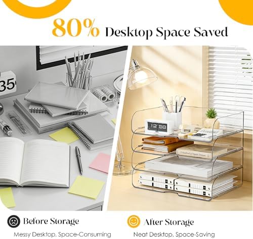 HIYOHIYO Clear Office Desk Organizer for A4 Letter Paper, 4 Tier