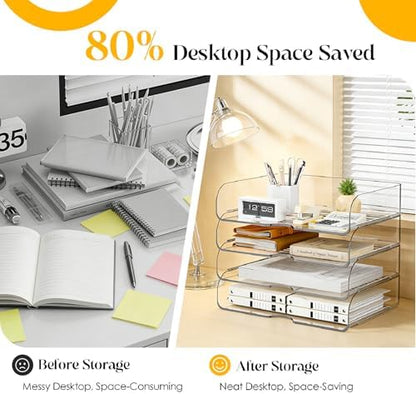 HIYOHIYO Clear Office Desk Organizer for A4 Letter Paper, 4 Tier