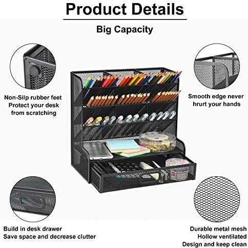 Marbrasse Mesh Pen Holder for Desk, Multi-Functional Pencil Organizer