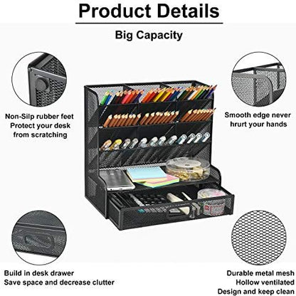 Marbrasse Mesh Pen Holder for Desk, Multi-Functional Pencil Organizer