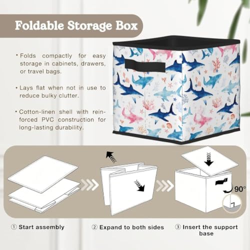 Fabric Storage Bins Closet Storage Bins - shark ocean pink blue 2