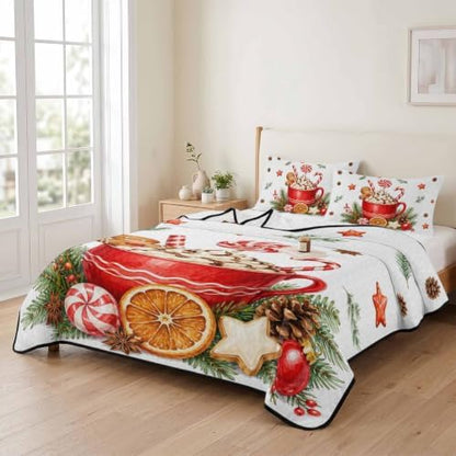 Christmas Quilt Set Twin Size 3 Pieces Quilted Bedspread Soft