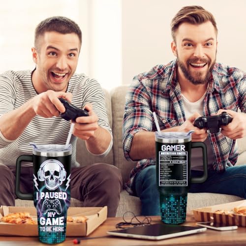 Game Tumbler with Lid and Straw, 40oz Gamer Water Bottle Cup with