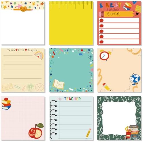 9 Pads Teacher Sticky Notes, 3x3 Inch Cute Stick Notepads