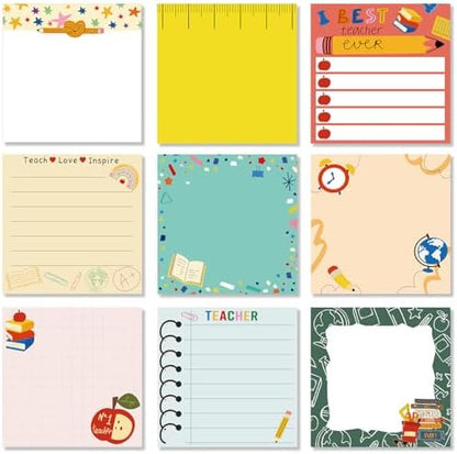 9 Pads Teacher Sticky Notes, 3x3 Inch Cute Stick Notepads