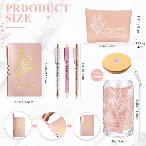 Funnymoom 6 Pcs Appreciation Gift Set for Women Glass Tumbler Floral