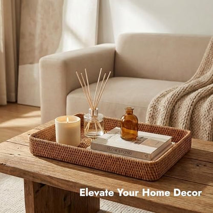 14.6" x 9.1" Large Wicker Storage Tray, Natural Rattan Basket