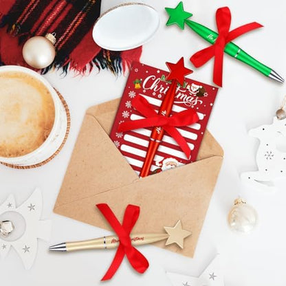 Eaasty 48 Pcs Christmas Notepads and Star Ballpoint Pens with Red