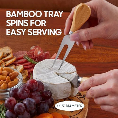 Hammer + Axe Charcuterie Board Set, Round Lazy Susan Bamboo Tray with